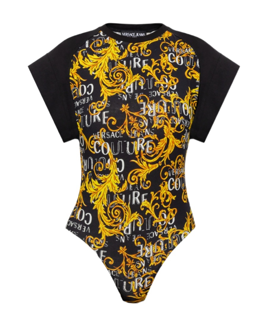 Versace Jeans Logo-print Bodysuit In Black