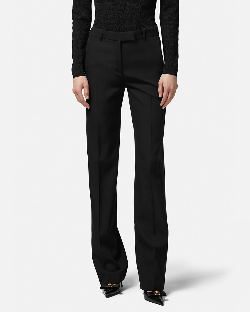 Versace Straight-leg Virgin Wool Trousers In Black