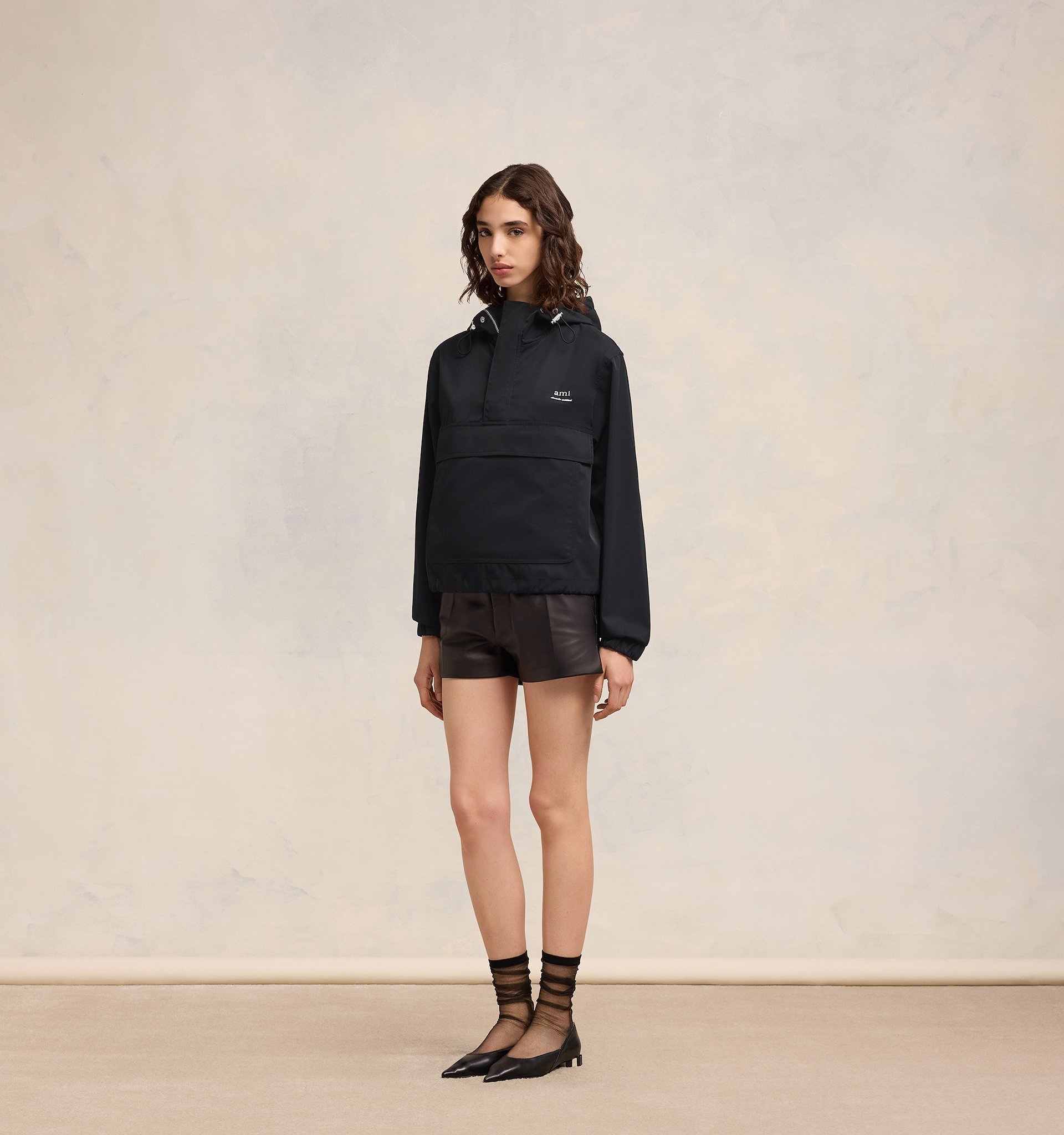 Ami Alexandre Mattiussi Ami Logo Lettering Hooded Jacket In Black
