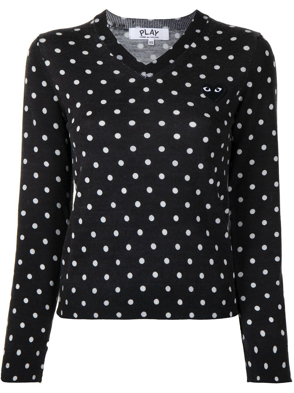 Comme Des Garçons Play Polka Dot-print V-neck Jumper In Black