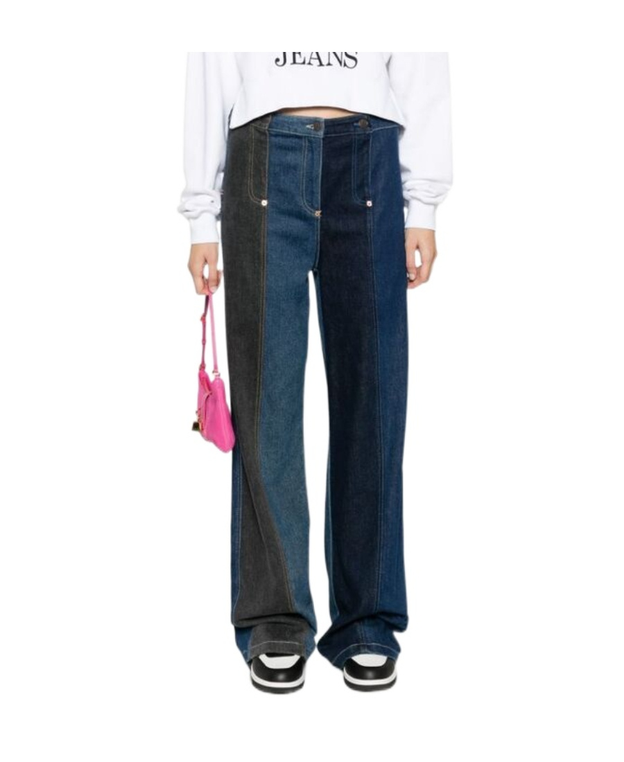 Shop Moschino High-waisted Wide-leg Jeans In Black