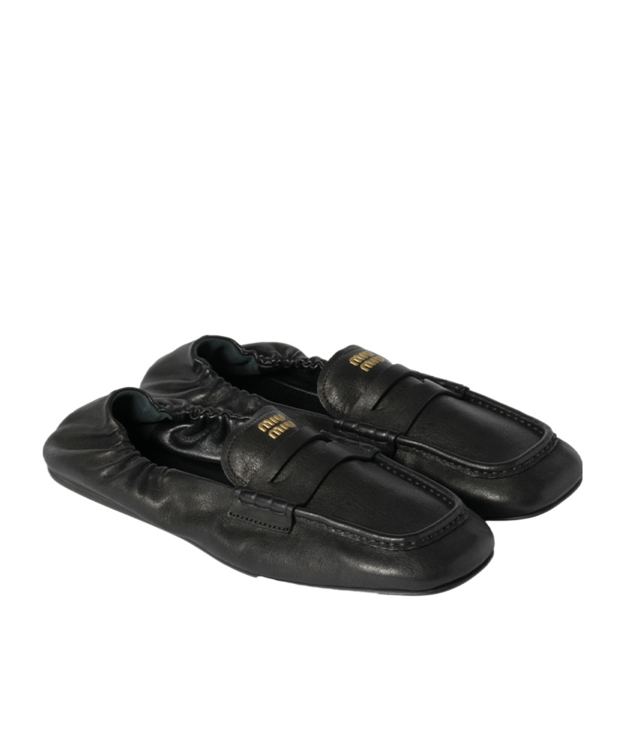 Miu Miu Women Logo Motif Leather Loafers In Black