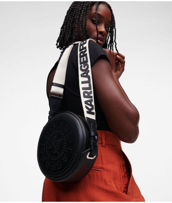 Karl Lagerfeld K/circle Perforated-logo Bag In Black