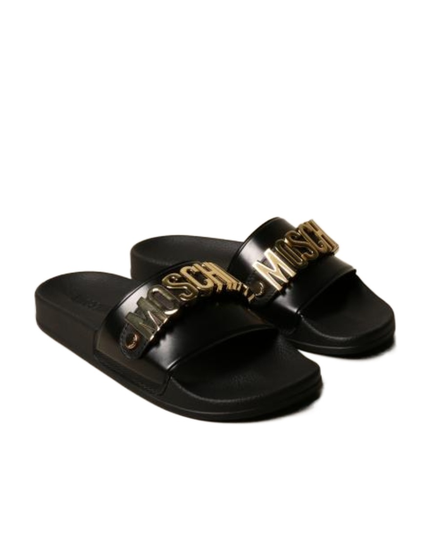 Moschino Pvc Sandal Slide With Lettering Logo In Black