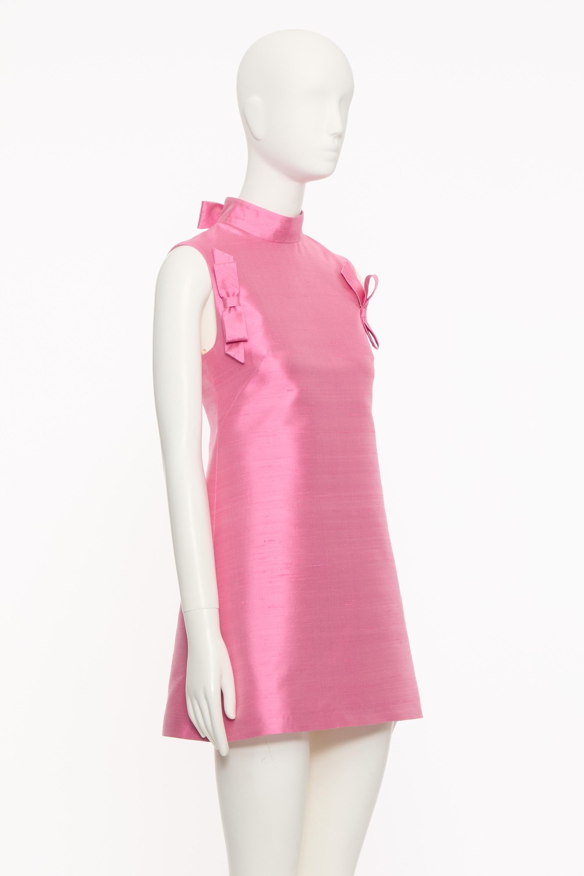 Valentino Garavani Bow Detail Shantung Silk Minidress In Pink