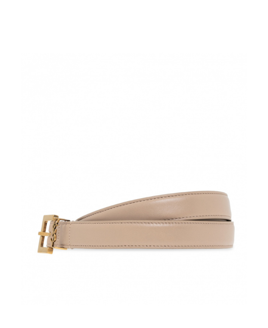 Saint Laurent Monogram Square-buckle Belt In Nude