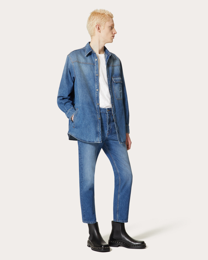 Valentino Rockstud Spike Denim Shirt In Blue