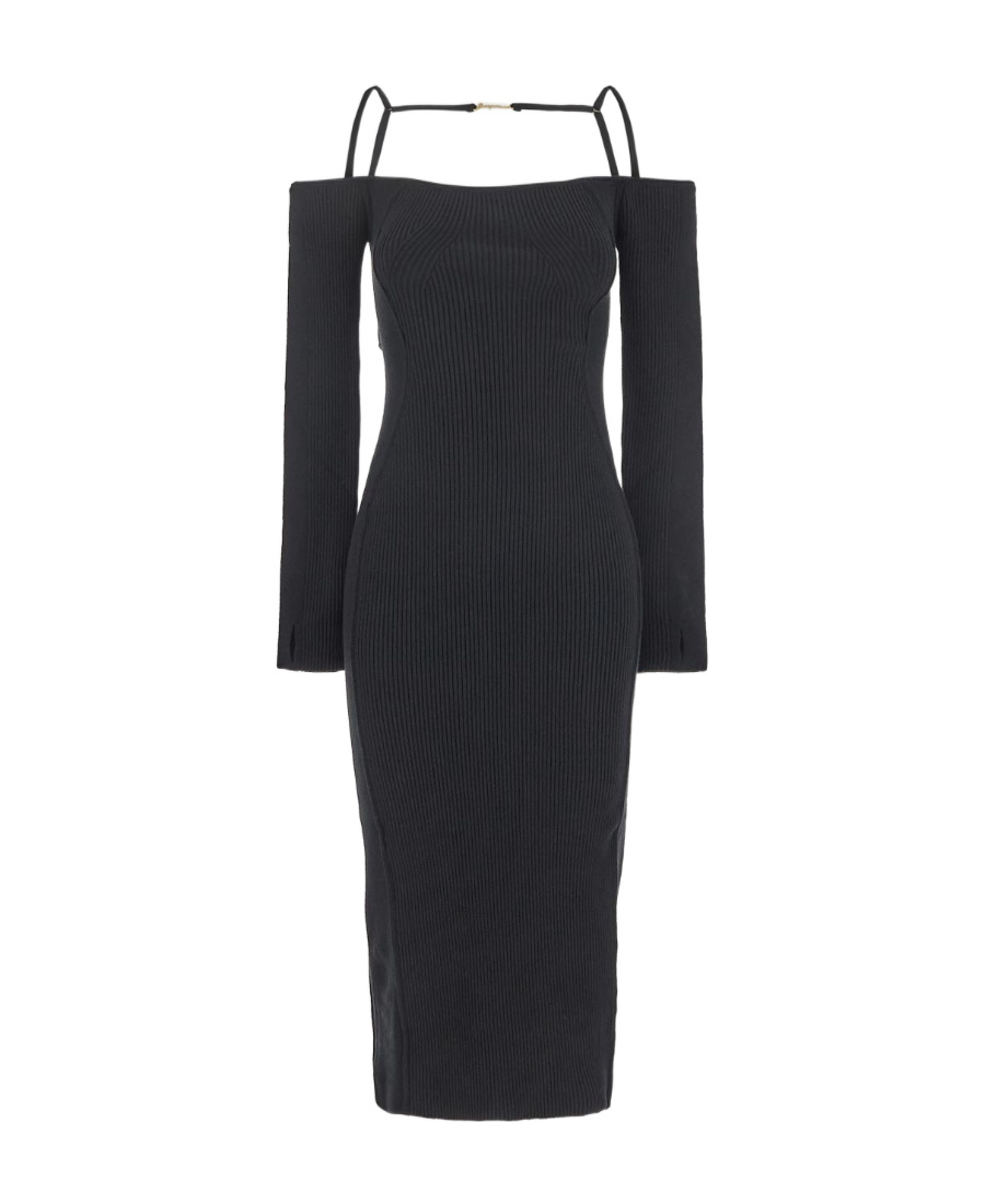 Jacquemus La Robe Sierra Ribbed Midi Dress In Black