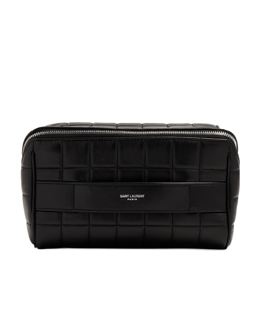 Saint Laurent Cube Trousse Quilted Leather Wash Bag In Black