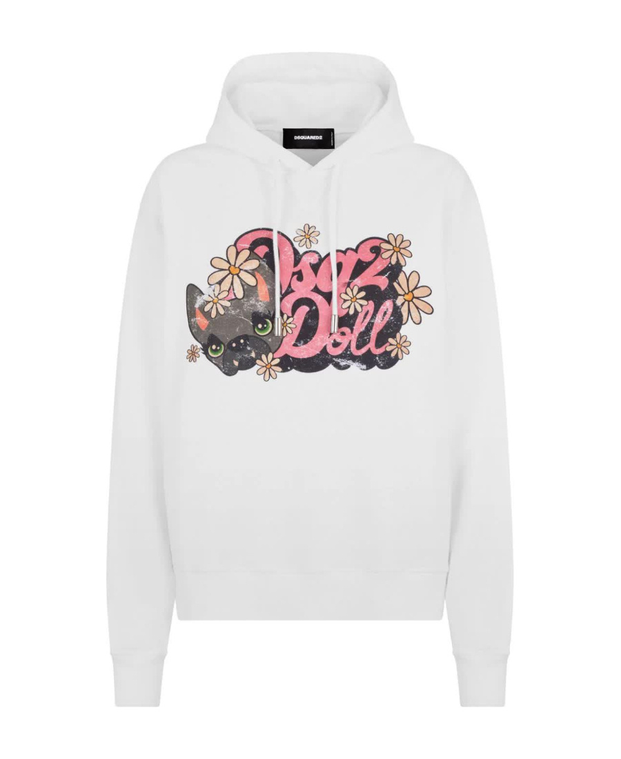 Dsquared2 Cotton Hoodie With Frontal Printed In White