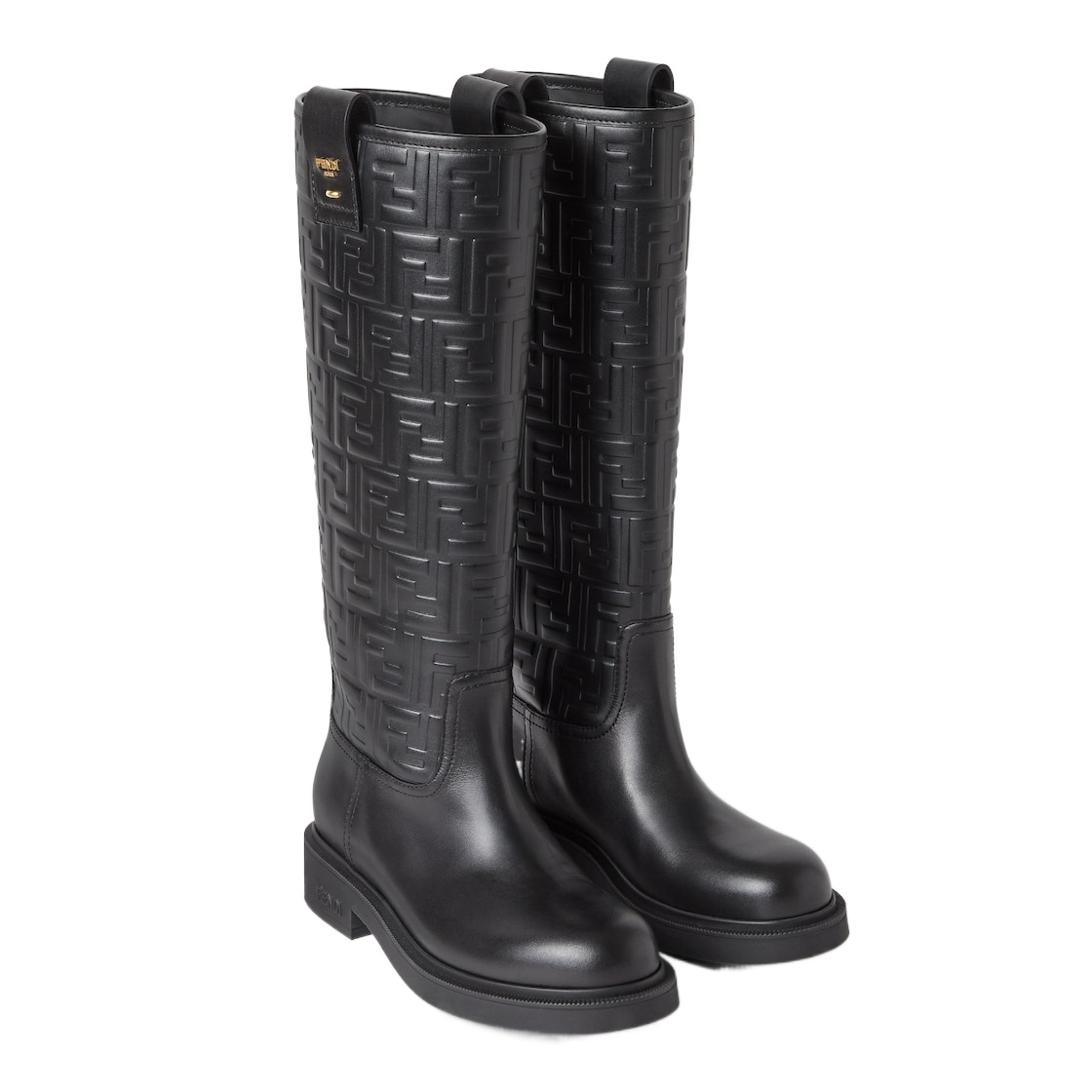 Fendi Black Leather Boots In Multi