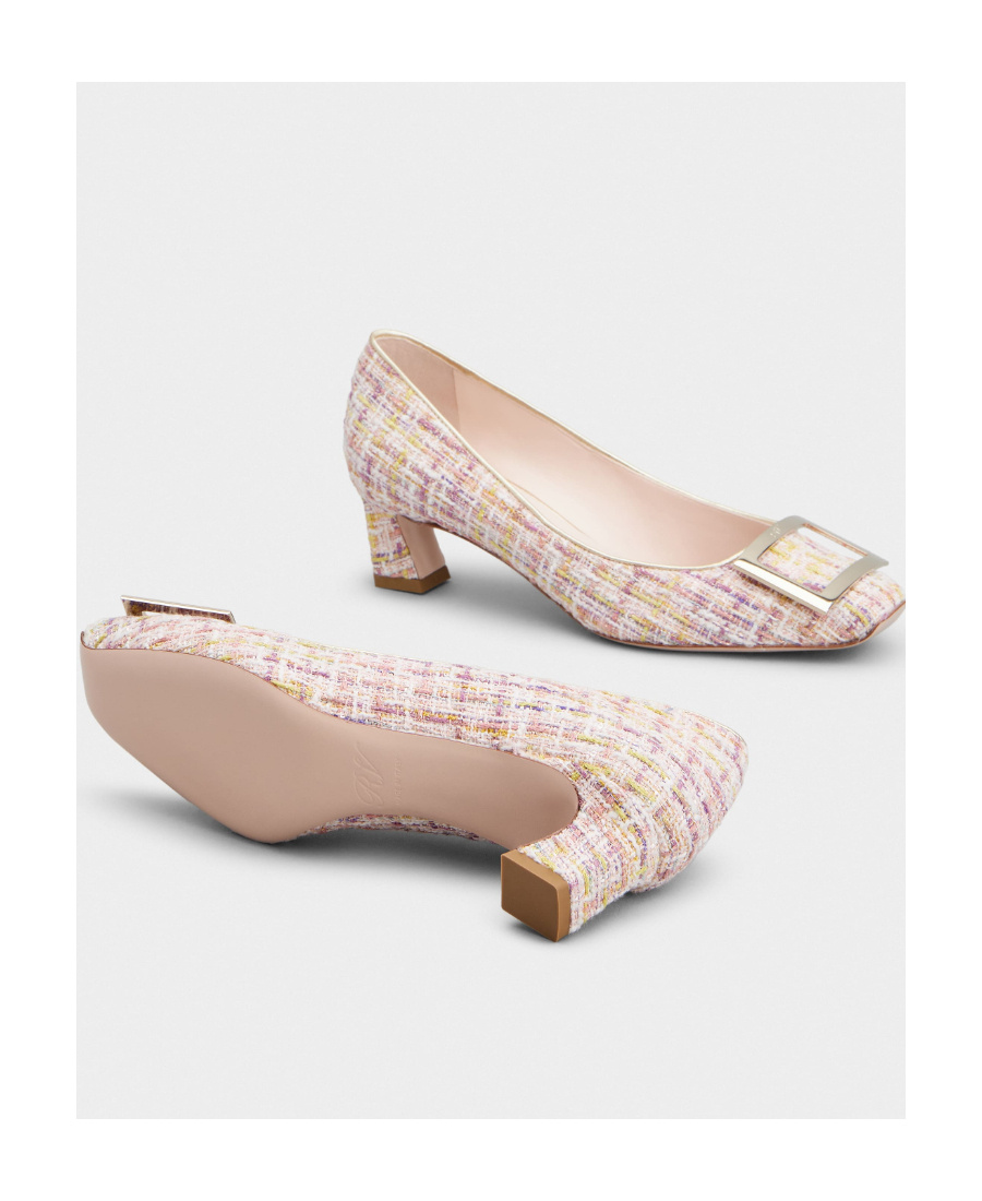 Shop Roger Vivier Trompette Metal Buckle Pumps In Fabric In Nude