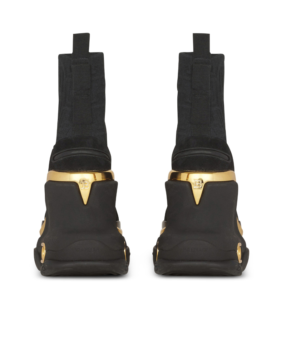 Shop Balmain Knit And Suede B-bold Wedge Sneakers In Black