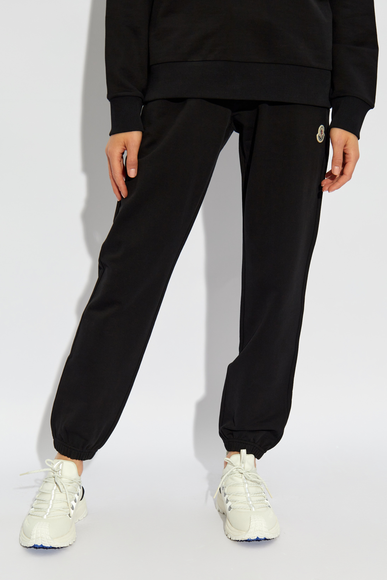 Shop Moncler Logo-patch Cotton Track Pants In Black