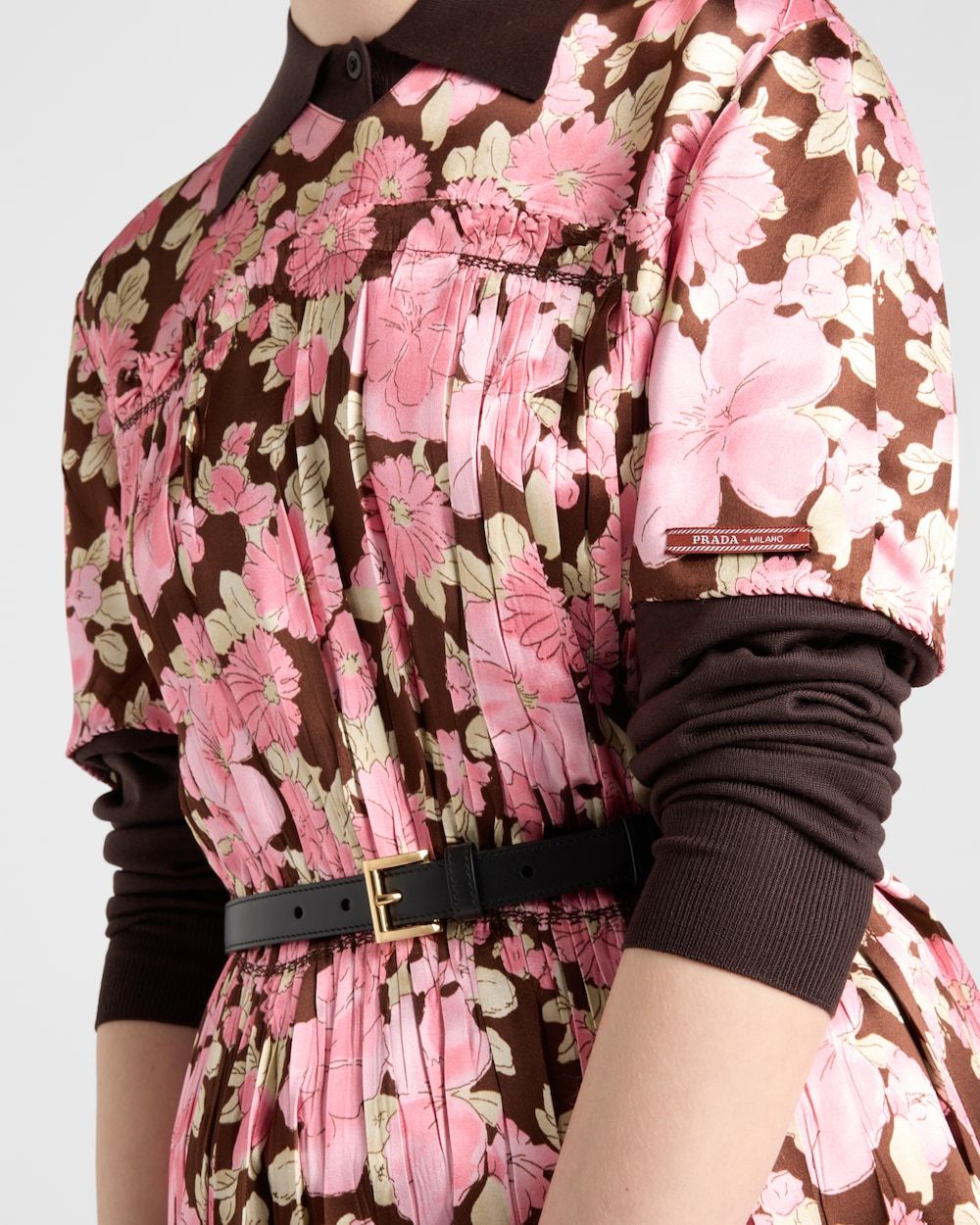 Prada Embroidered Satin Dress In Pink