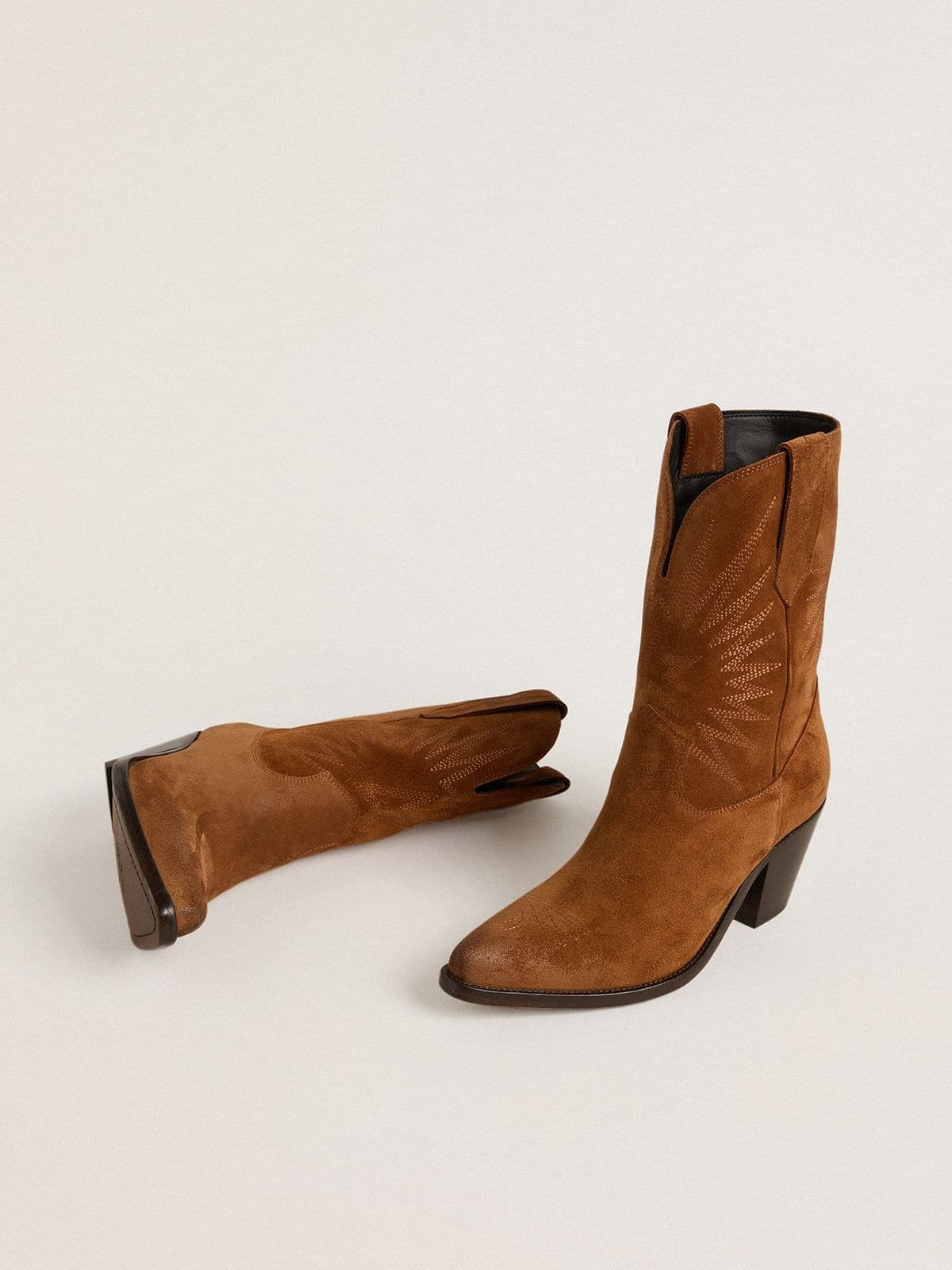 Golden Goose Embroidered Suede Boots In Brown