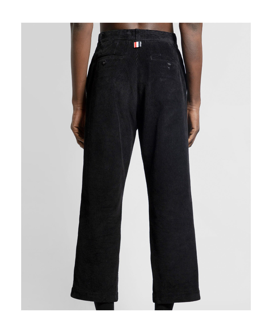 Thom Browne Corduroy Rwb-stripe Trousers In Black
