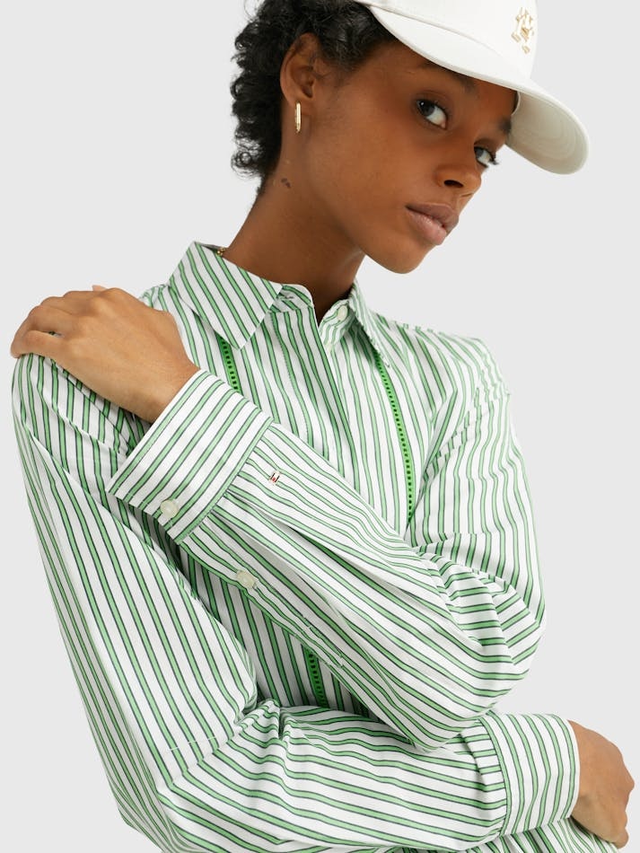 Tommy Hilfiger Striped Mid-length Shirt Dress In Green