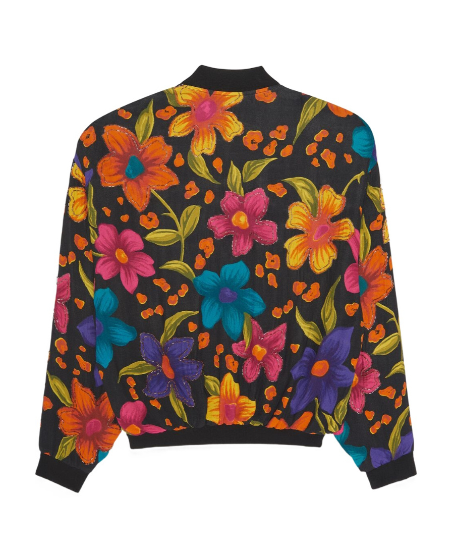Saint Laurent Embellished Floral-print Crepe Bomber Jacket In Black