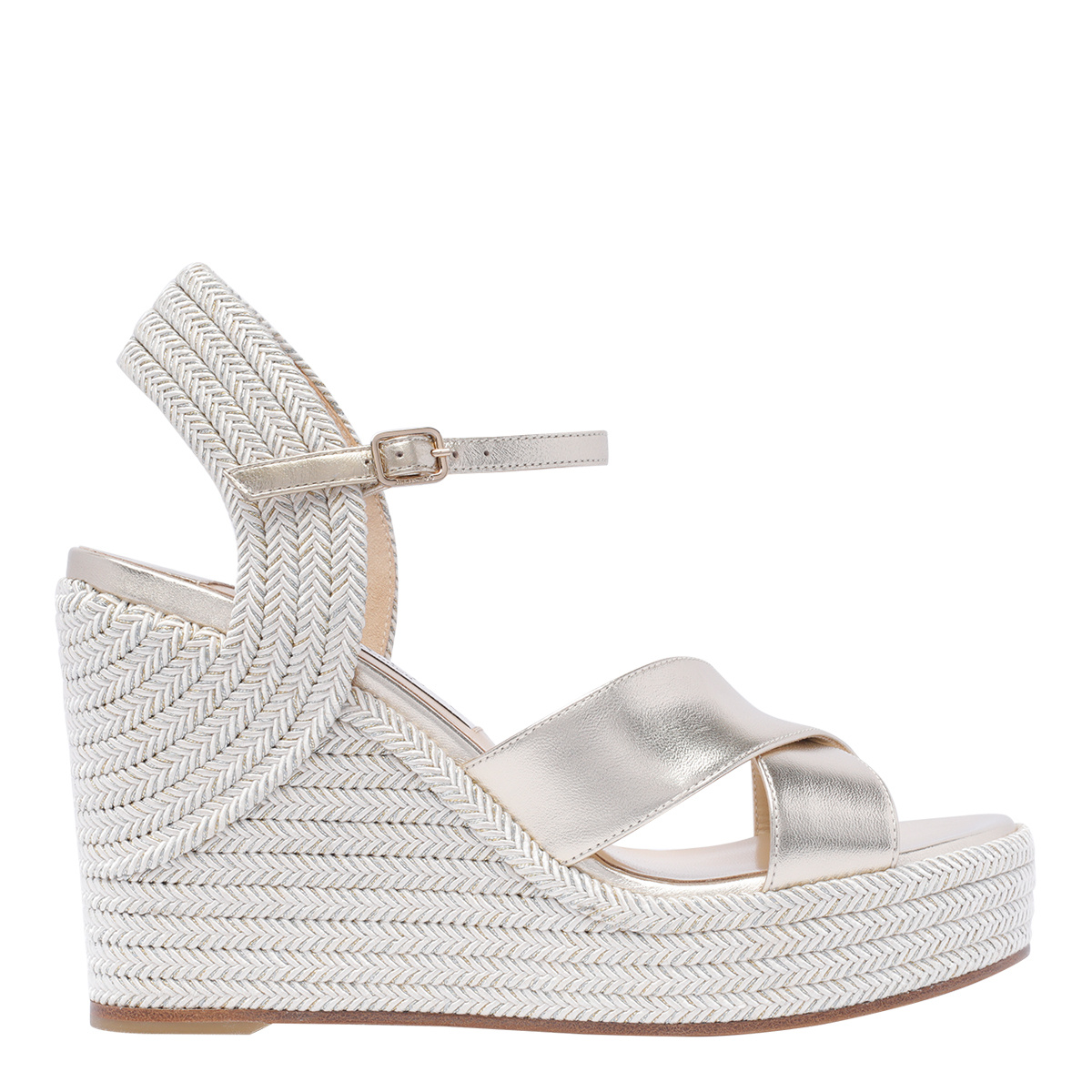Jimmy Choo Leather Strappy Wedge Sandals In White
