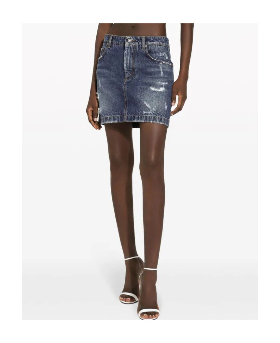 Shop Dolce & Gabbana Distressed-finish Denim Miniskirt In Gray