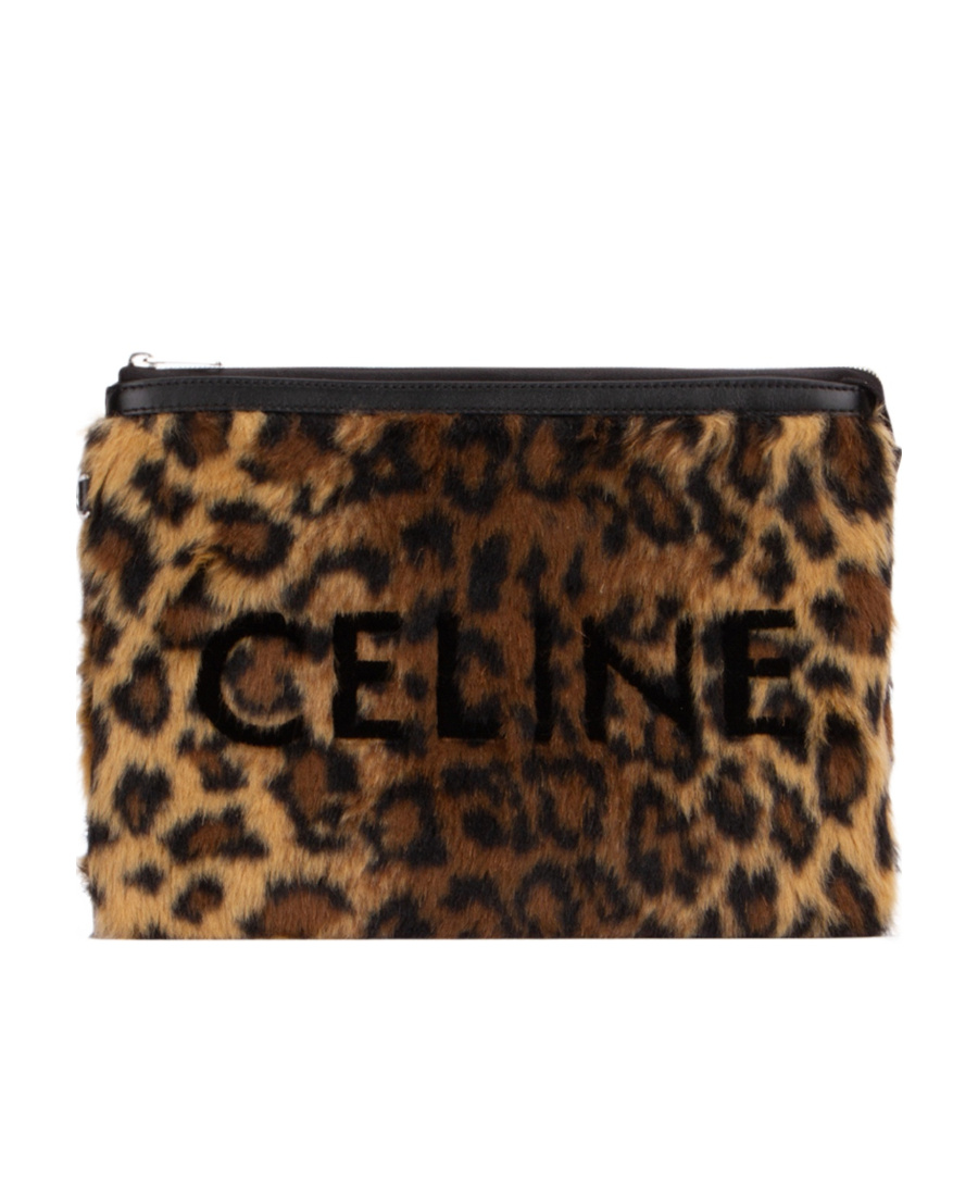 Celine Small Leopard Print Logo Handbag In Black