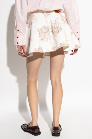 Ganni Women Floral Print Denim Miniskirt In Neutral