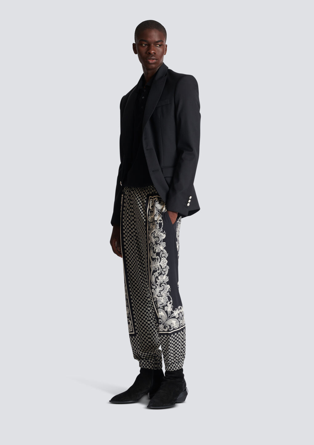 Balmain Monigram-print Elasticated-waistband Track Pants In Gray