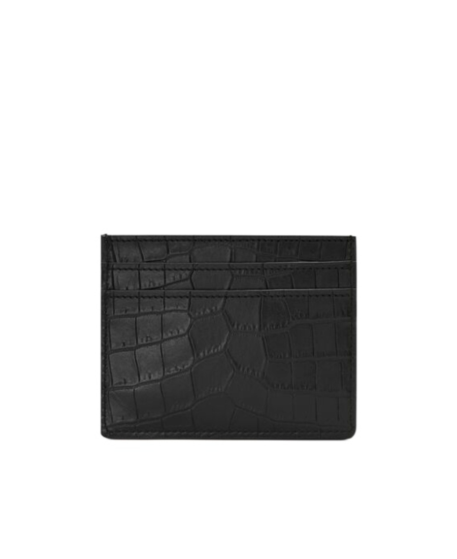 Saint Laurent Tiny Cassandre Card Case In Crocodile-embossed Matte Leather Accessories In Black