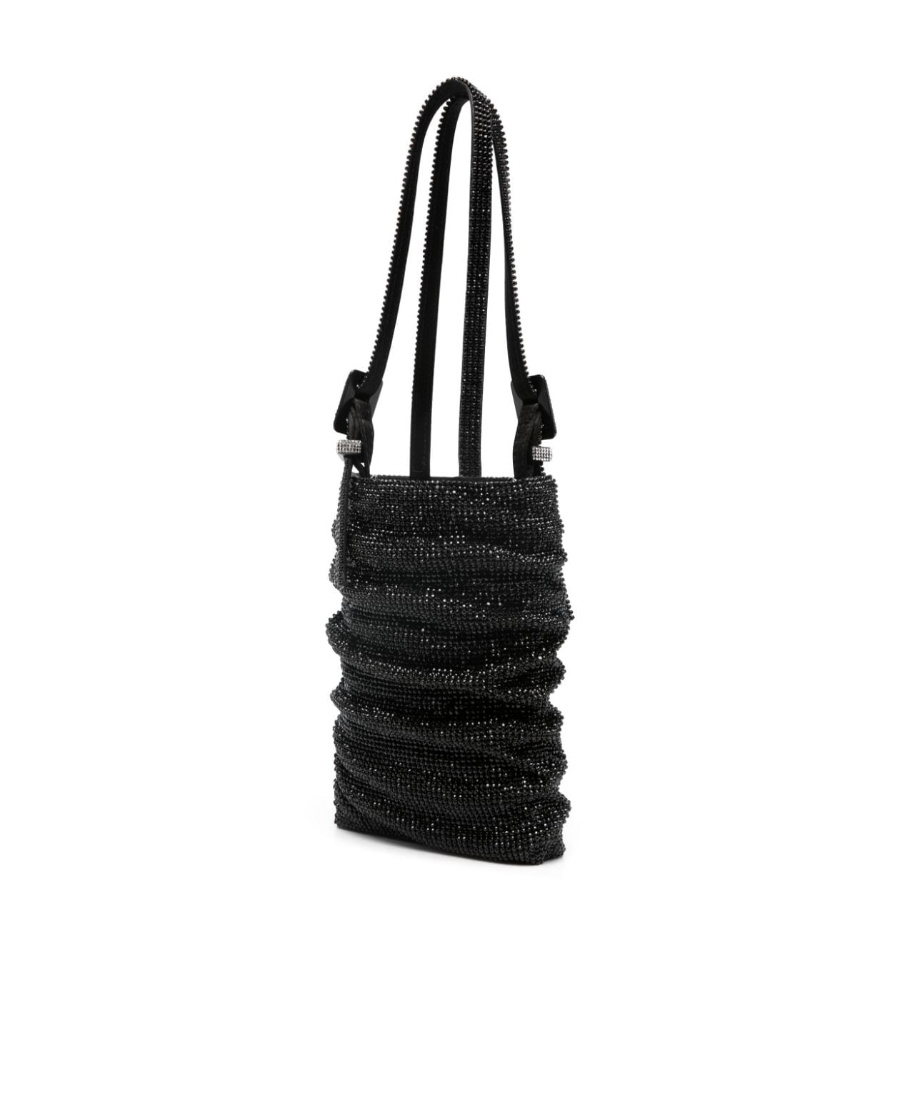Benedetta Bruzziches Rhinstone-embellished Ruched Mini Bag In Black
