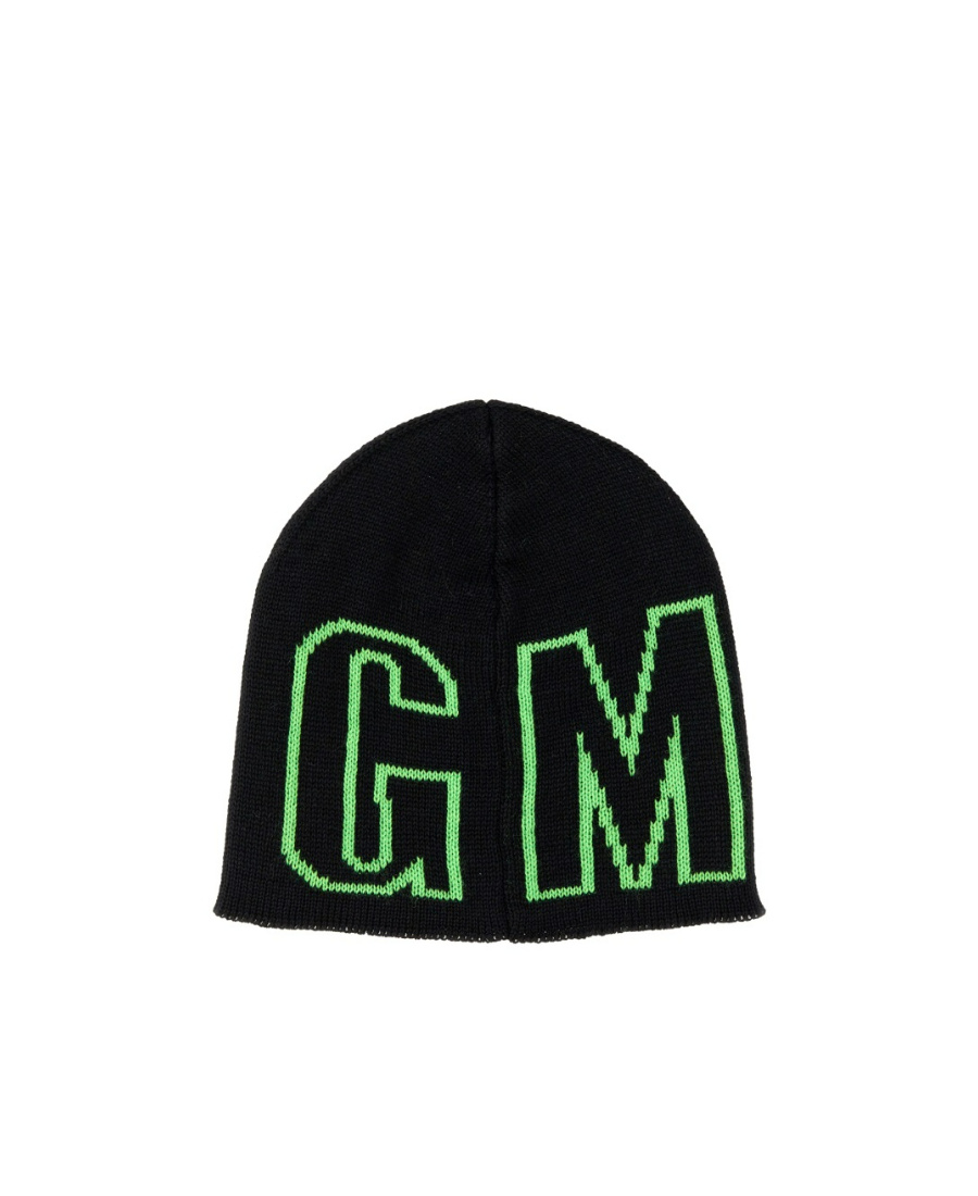 Msgm Logo Embroidered Ribbed Knit Stretch Beanie Hat In Black