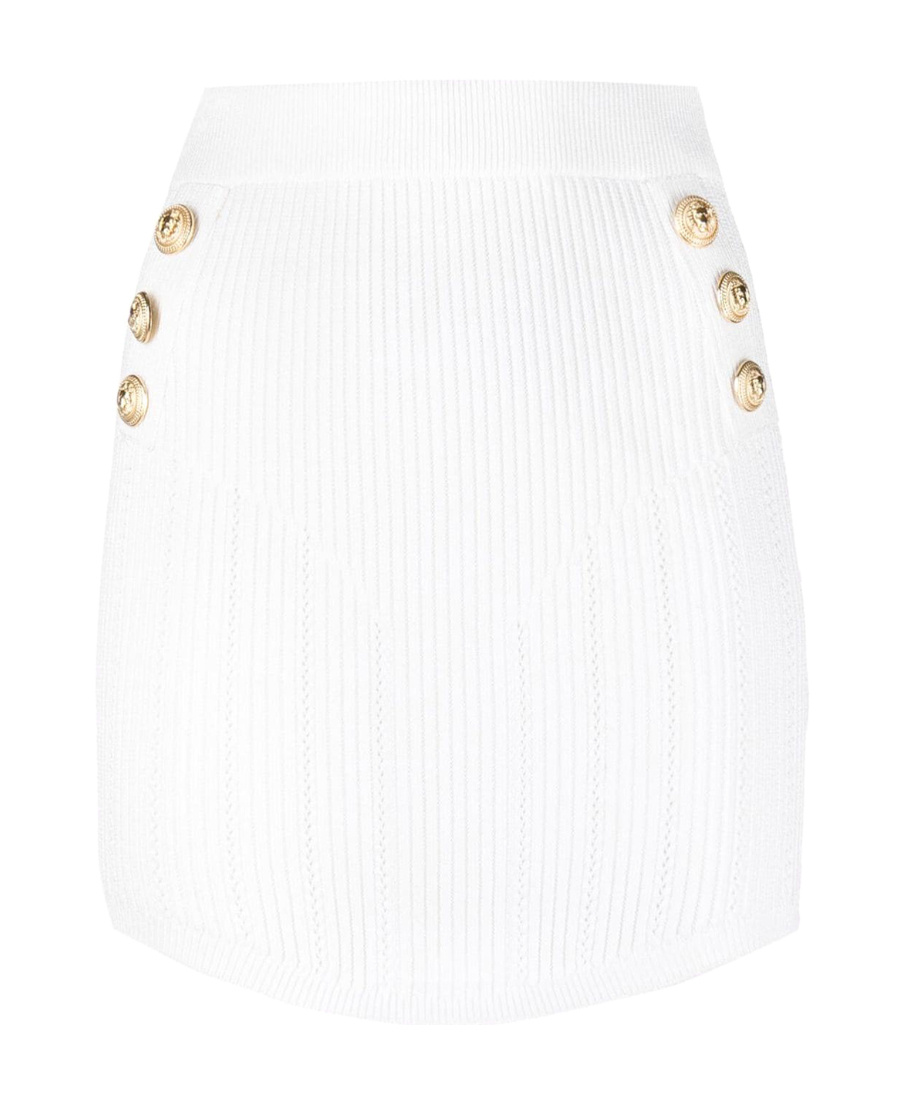 Balmain 6-button Rib Pointelle Knit Skirt In White