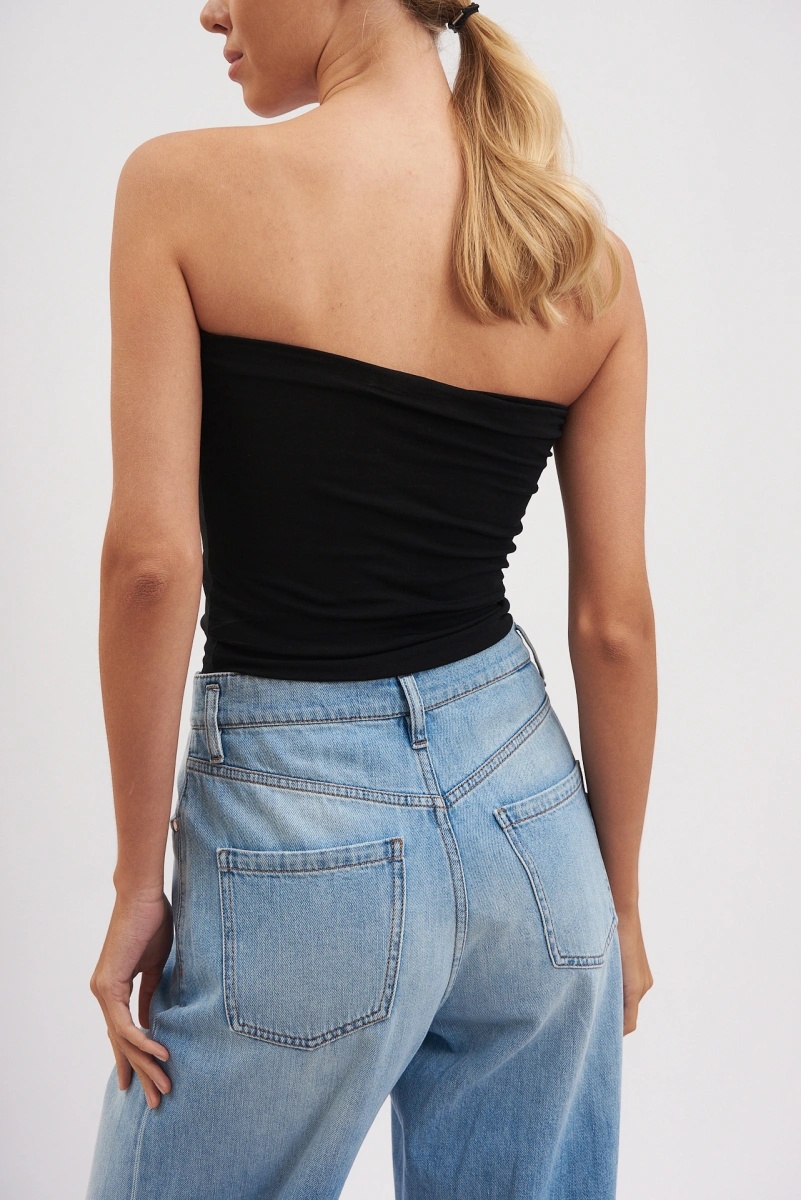 Brunello Cucinelli Black Solid Strapless Top In Blue