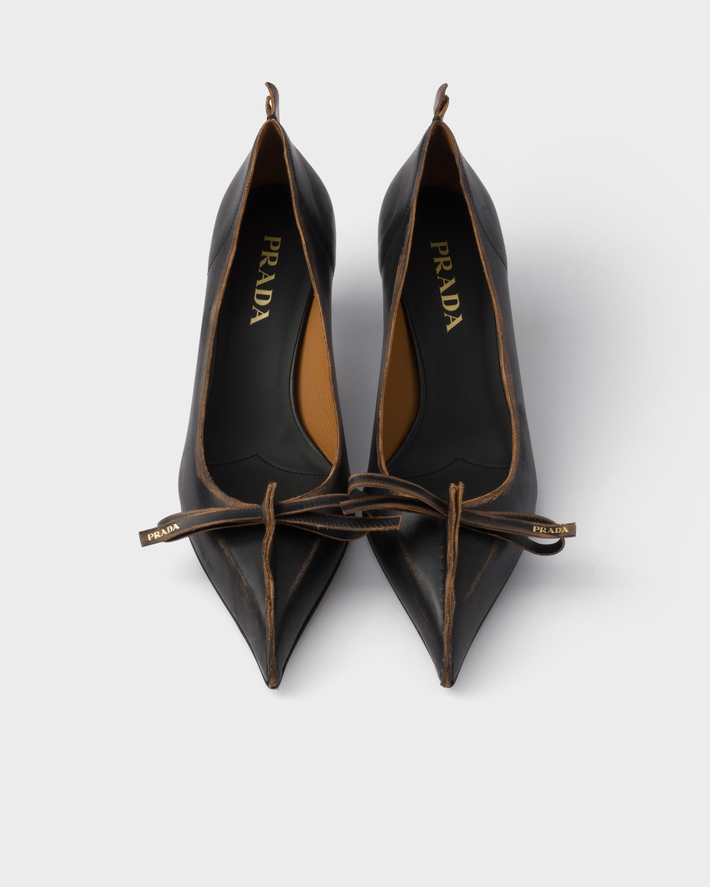 Prada Pointed Toe Kitten Heel Bow Pumps In Black