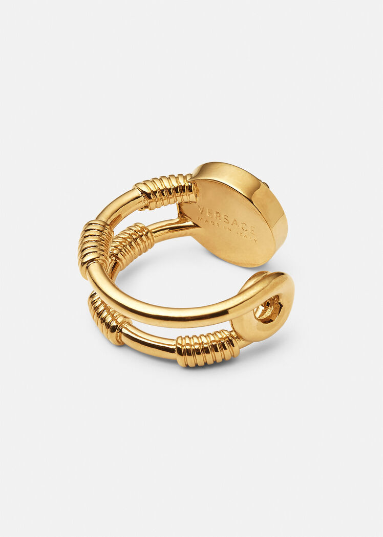 Versace Safety Pin Medusa Open Ring In Yellow
