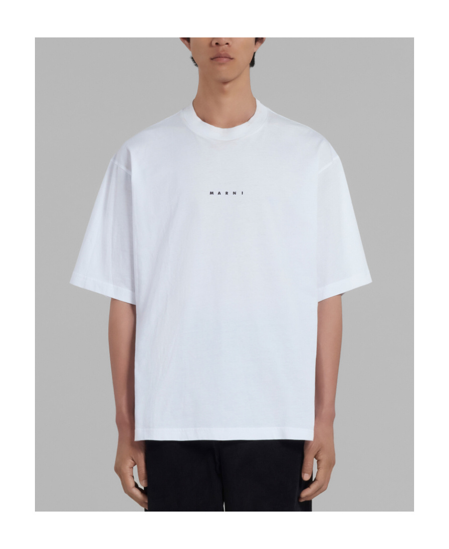 Marni White Cotton T-shirt With Logo Print In White