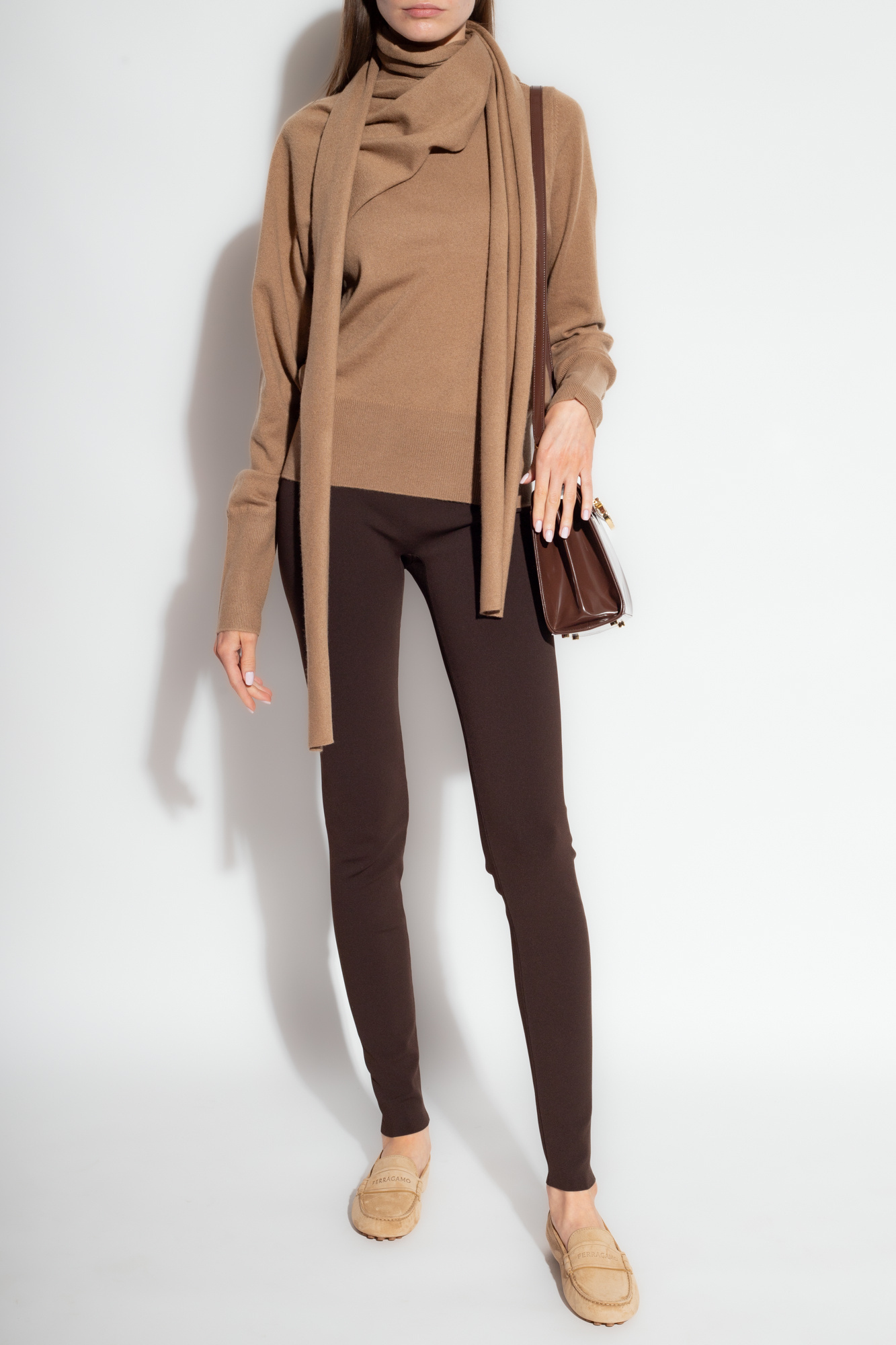 Ferragamo High-neck Long-sleeved Sweater In Nude