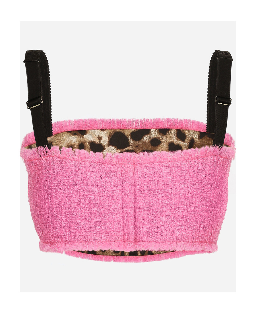 Dolce & Gabbana Raschel Tweed Crop Top With Straps In Pink