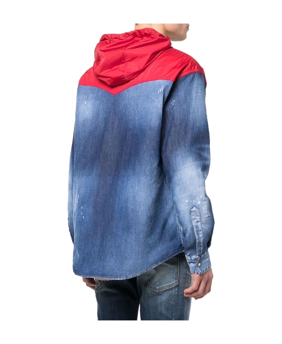 Dsquared2 Distressed Denim Jacket With Shearling In Blue