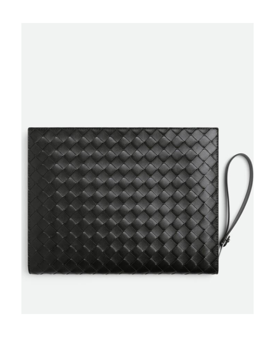 Bottega Veneta Medium Intrecciato Leather Clutch Bag In Black