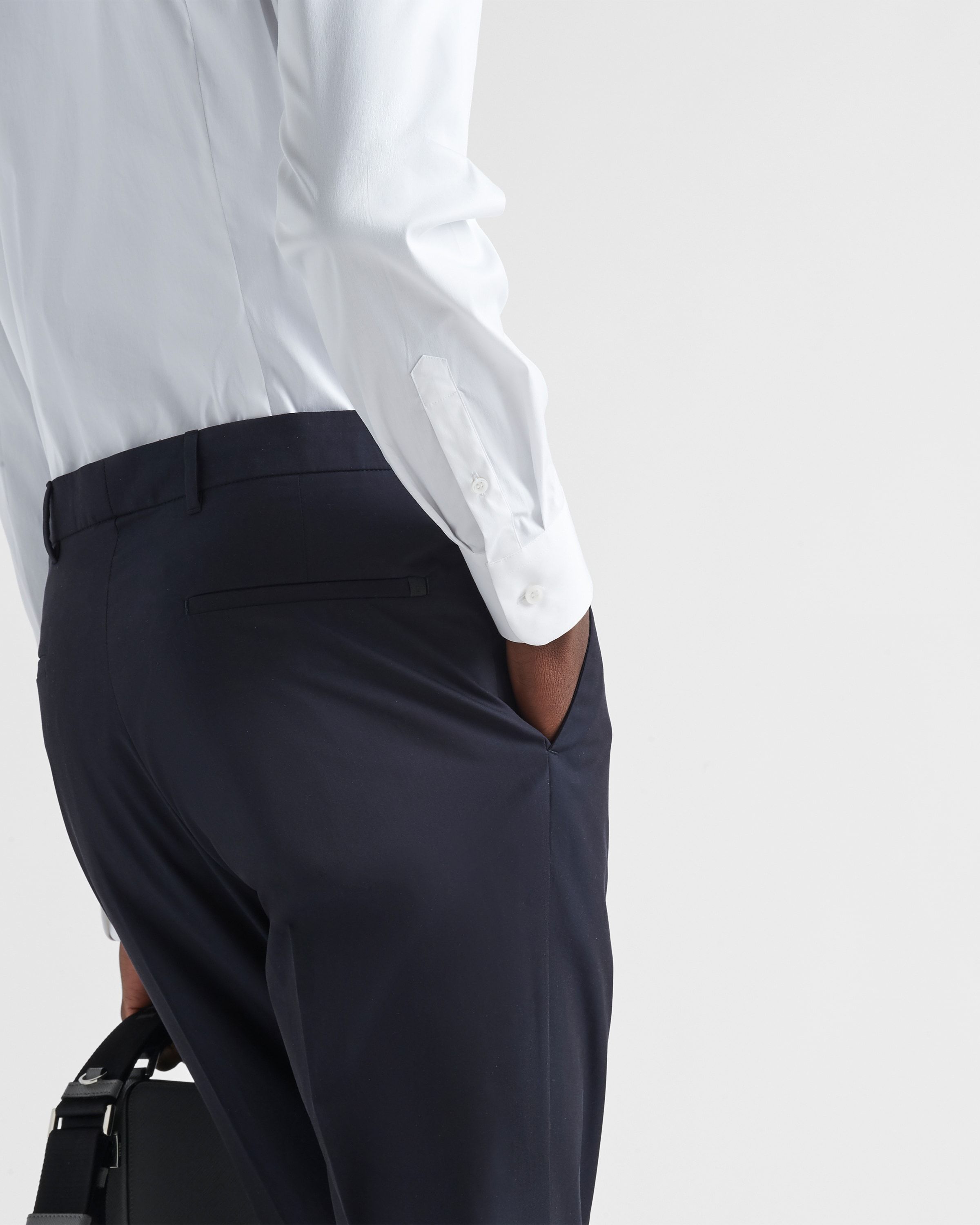 Prada Sling-inserted Bag Casual Trousers In Blue