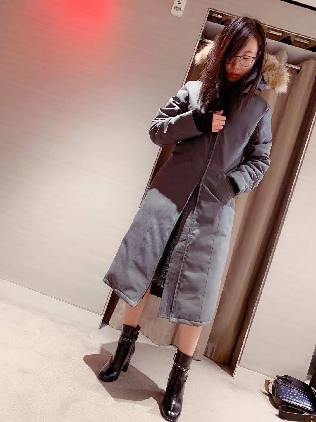 Shop Canada Goose Elrose Hooded Zipper Down Jacket In Black