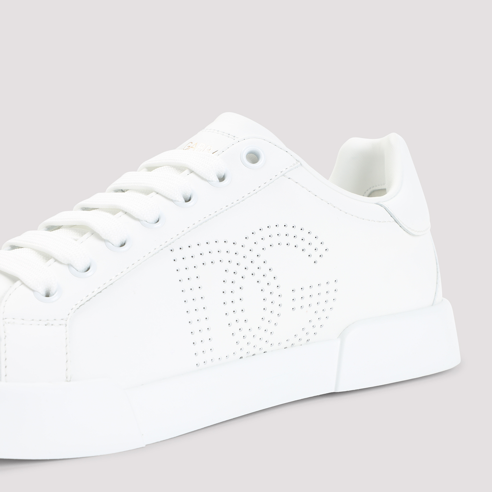 Dolce & Gabbana Women Portofino Low-top Leather Sneakers With Lateral Monogram In White