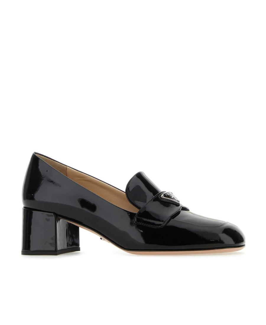 Prada 50mm Triangle-logo Patent Leather Loafers In Black