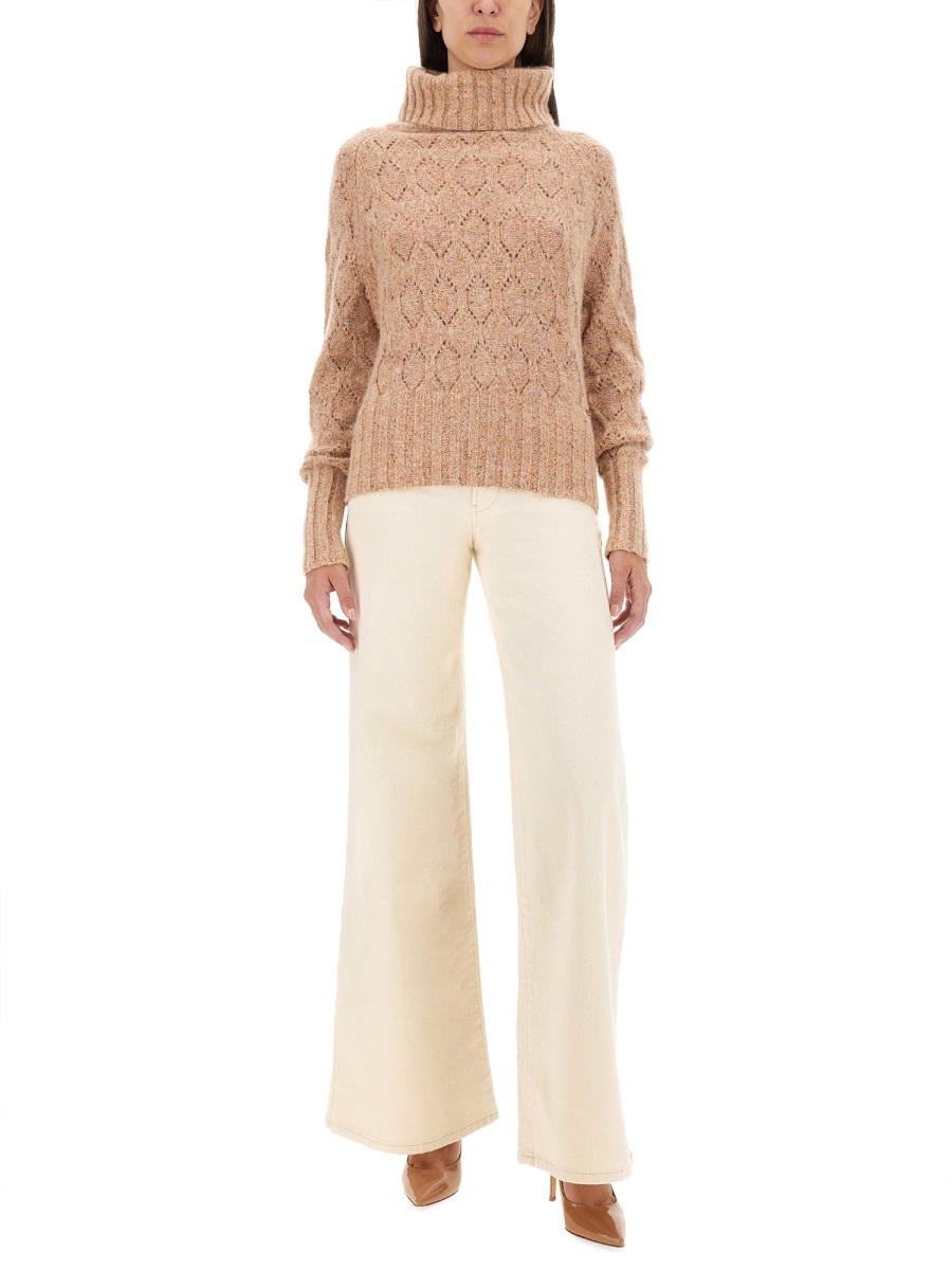 Kiton Textured Turtleneck Sweater With Ribbed Hem In Nude
