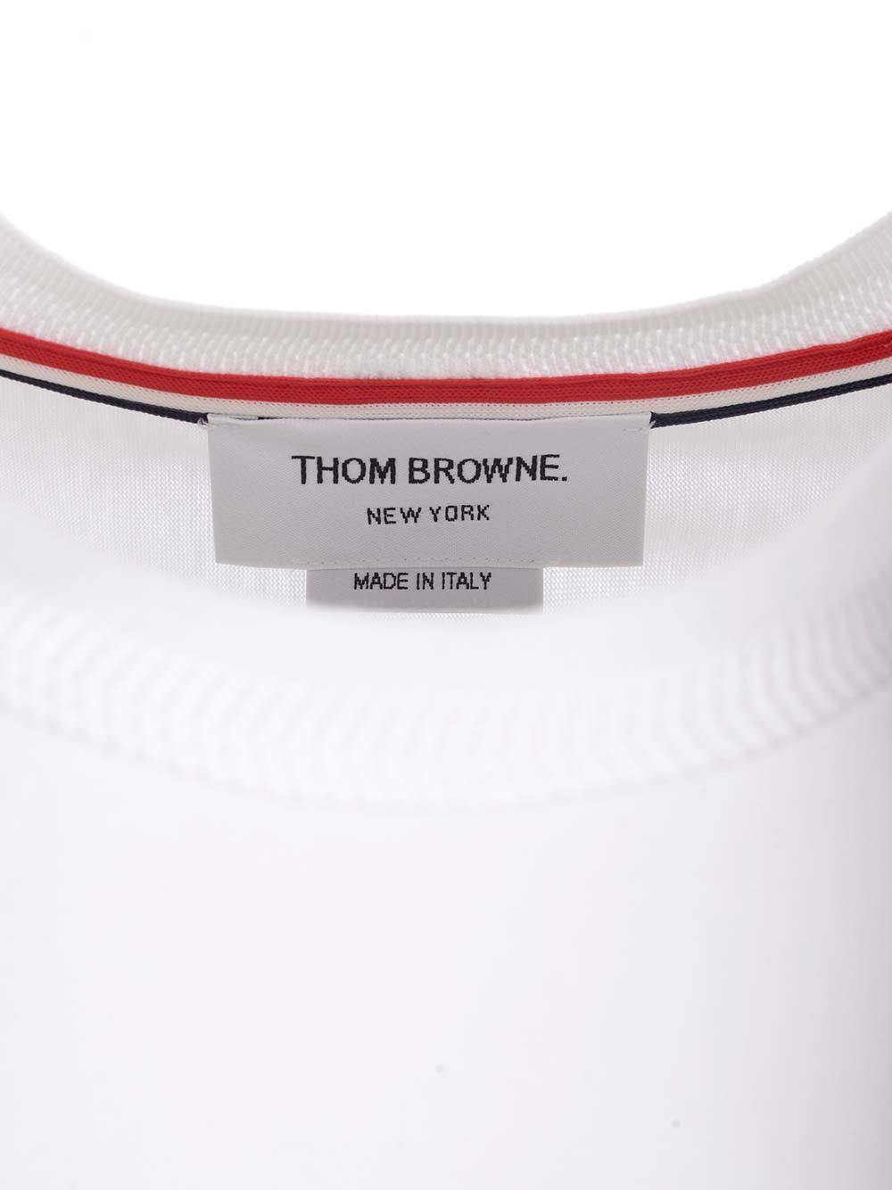 Thom Browne Crewneck T-shirt With Tricolor Intarsia In White