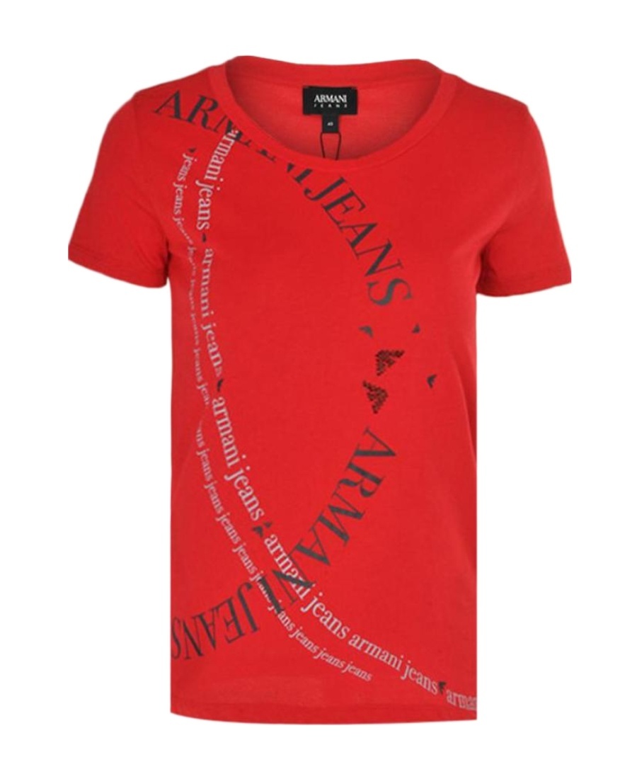 Shop Armani Jeans T-shirt With Round Neck And Short Sleeves In Red