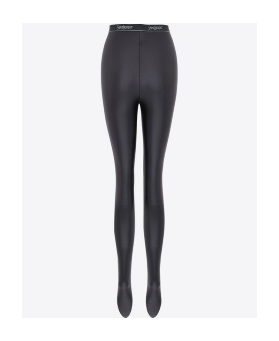 Saint Laurent Logo-waistband Leggings In Black