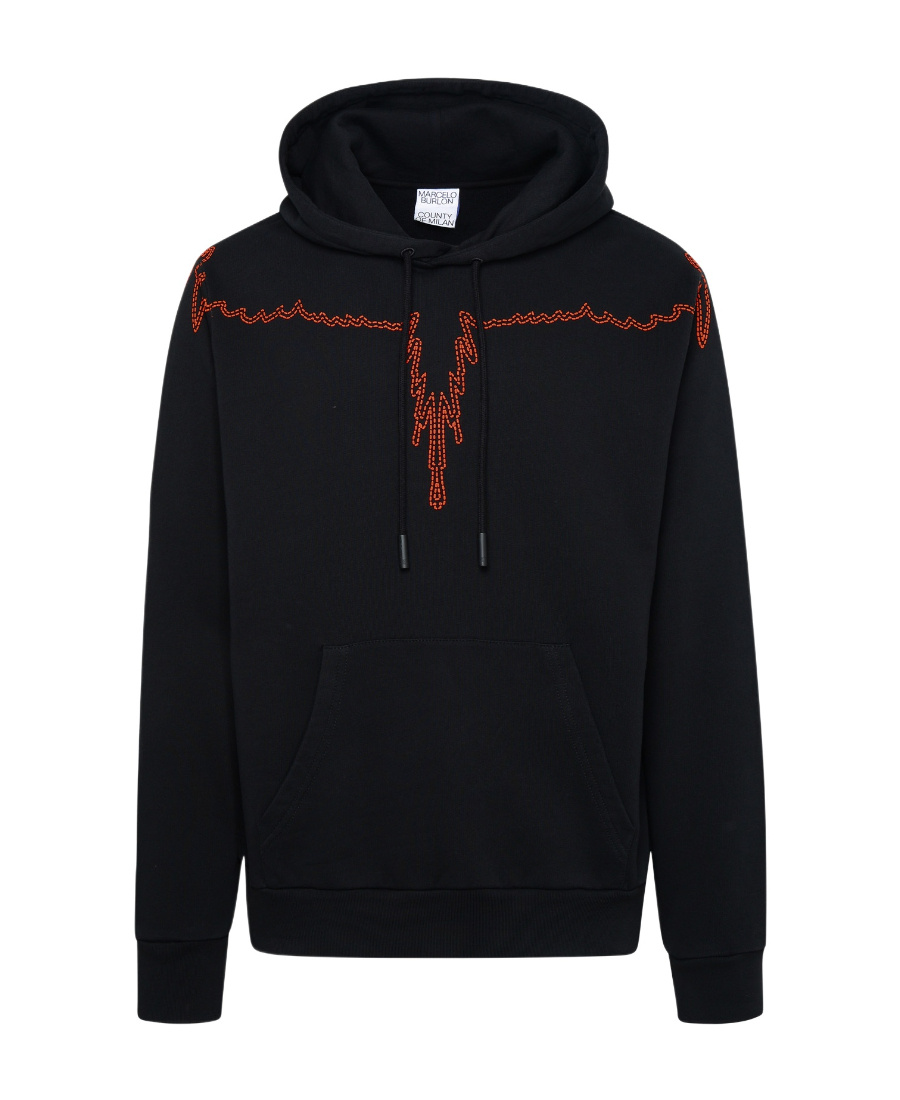 Marcelo Burlon County Of Milan Stitch Wings Cotton Hoodie In Black