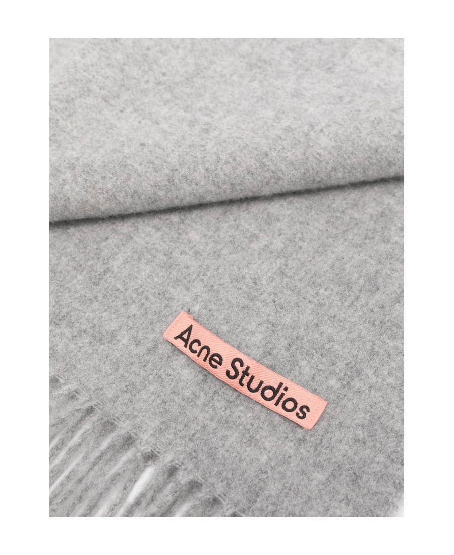 Acne Studios Fringed Wool Scarf In Gray